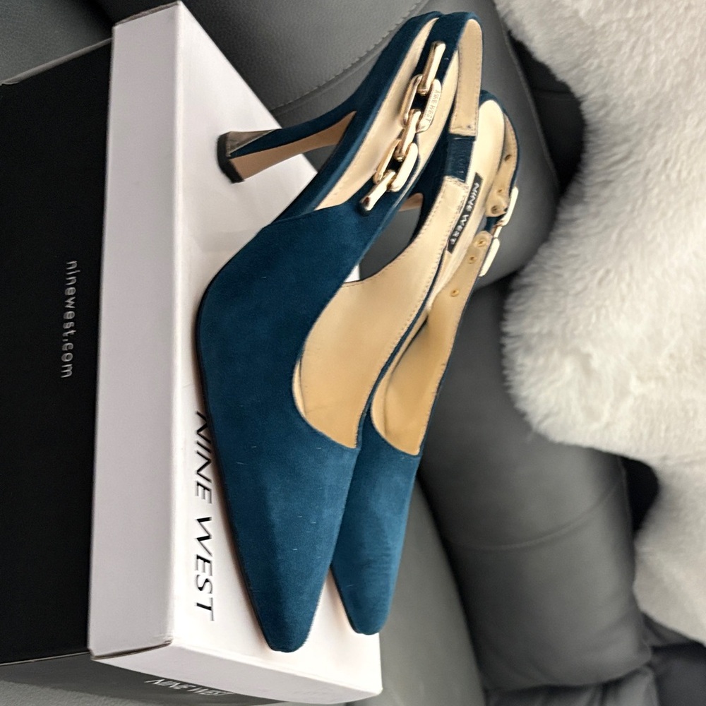 Nine West Dark Blue Heels with Silver Accents